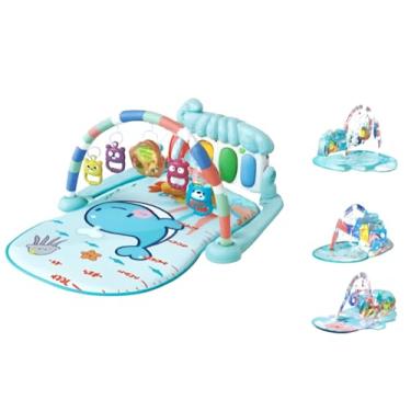 Imagem de Tapete de Atividades Sensorial Musical com Piano Interativo para Bebê, Azul, Poliéster e Plástico, 70x43cm, Arco com Brinquedos Suspensos, 3+ Meses