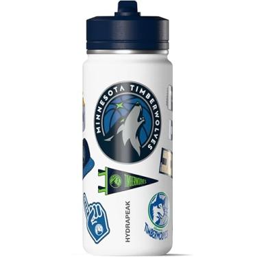 Imagem de Hydrapeak Garrafa de água ativa Minnesota Timberwolves 590 ml oficialmente licenciada pela NBA com tampa e alça reutilizável de aço inoxidável com isolamento de parede dupla, presente esportivo para