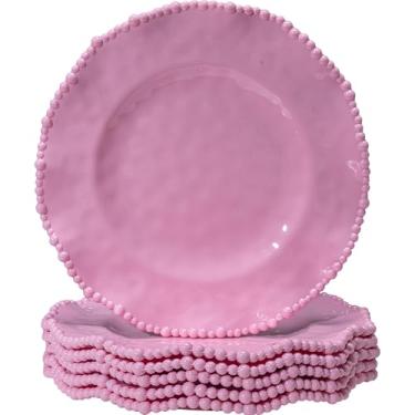 Imagem de ZAROCRUS Pratos de jantar rosa, conjunto de 6 pratos de melamina inquebráveis de 28 cm, conjunto de 6 pratos leves, conjunto de pratos de 6 peças, pratos de acampamento resistentes a lascas