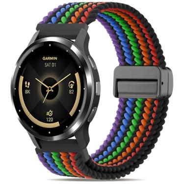 Imagem de Oanux Pulseira trançada magnética de 22 mm compatível com Garmin Vivoactive 4/Venu 3/Venu 2, pulseira elástica esportiva macia de nylon elástico para Forerunner 265/255/255 Music masculino e feminino