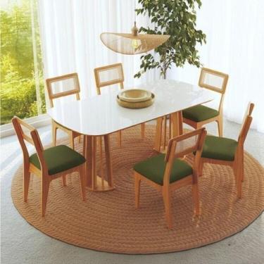 Imagem de Conjunto de Mesa Oval com 6 Cadeiras 100% Mdf com Encosto Telado Bolon