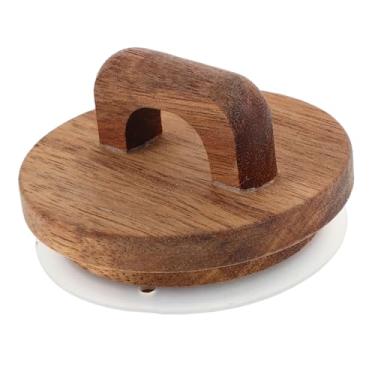 Imagem de GLEAVI Tampas de pote de madeira com alça de vedação de silicone hermética de 7 x 7 cm para frascos de vidro de boca larga, tampas de armazenamento à prova de vazamento para conservas e organização de