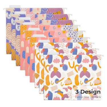 Imagem de Y YOMA Pacote com 18 pastas de arquivo decorativas tamanho carta mármore bonito organizador de pastas de arquivo para armário de arquivo, escritório, casa, com abas ajustáveis de corte 1/5, design de