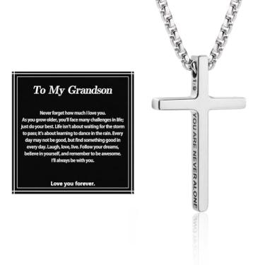 Imagem de Alissl Colar com cruz para homens e meninos, corrente com pingente de aço inoxidável 316L, versículo bíblico, religioso, cristão, presente inspirador para oração, primeira comunhão, confirmação de