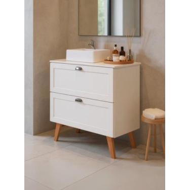 Imagem de Gabinete para Banheiro com Tampo e Cuba 80cm Retro Mdf Branco Milano -