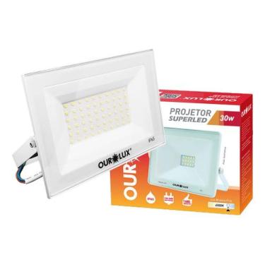 Imagem de Refletor Led Pro Branco 30W Bivolt Branco Frio 6500K - OUROLUX, 110V