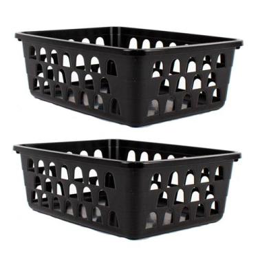 Imagem de Kit 2 Cestos Multiuso Organizador Médio Preto 20x15,5x6,5Cm - 123 Orga
