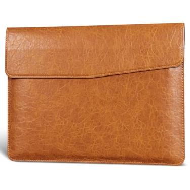 Imagem de CPNVWA Capa para laptop de couro genuíno de 13 polegadas para MacBook Pro/Air 33.0 cm M2/M1, capa protetora notbook resistente ao desgaste e a arranhões com forro de microfibra, amarelo-marrom
