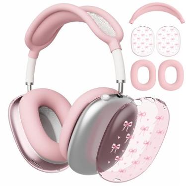Imagem de AdorableWhimsy Linda capa rosa com laço para fones de ouvido AirPods Max, capas para fones de ouvido/capa de fone de ouvido, capa protetora de acessórios de silicone para Apple AirPods Max (2020/2024