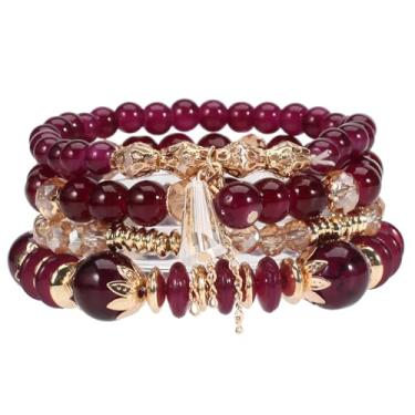 Imagem de Nexoluxa Conjunto de pulseiras de cristal empilháveis Boho para mulheres, 4 peças, contas elásticas, pingentes de cristal, presentes de amizade, Adjustable, Sem Pedra Preciosa
