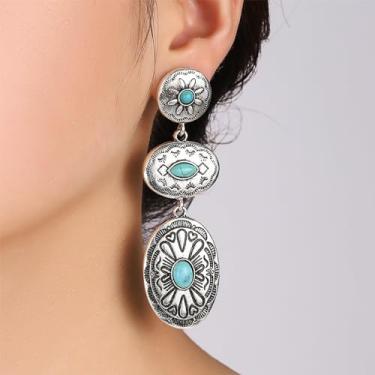 Imagem de Brincos femininos com pingente de pedra quadrada turquesa banhado a gancho, joia moderna, casual, formal, presente, Medium, Latão, Sem pedra preciosa