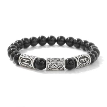 Imagem de Pulseira masculina de contas de pedra com pingente de metal vintage, presente espiritual ajustável para homens, One Size, Metal, Sem Pedra Preciosa