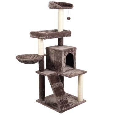 Imagem de Arranhador de gato luxuoso, multifuncional com casa, camas, cesto, poleiros e brinquedo