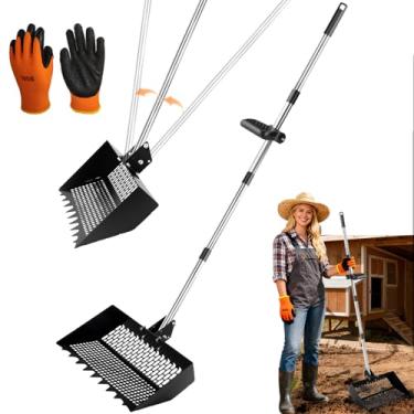 Imagem de Nicefurn Colher de cocô de galinha de ângulo ajustável, ancinho de areia 3 em 1 com painéis de peneiração para limpeza eficiente de galinheiros e gerenciamento de cama de galinheiro, acessórios de