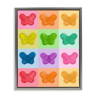 Imagem de Stupell Industries Arte de parede em tela flutuante cinza arco-íris borboleta doce, design por LISH Creative, 21 x 17