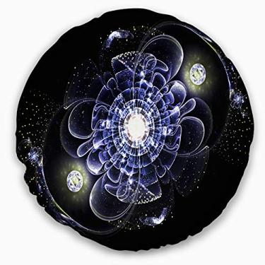 Imagem de Design flor fractal azul brilhante arte digital sala de estar redonda, sofá, almofada de alta qualidade + capa de almofada impressa em ambos os lados 50 cm