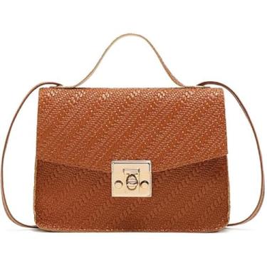 Imagem de Bolsas transversais acolchoadas, carteiras com bloqueio de grão torcido, capacidade média, bolsas transversais, alça de ombro removível, Marrom, marrom