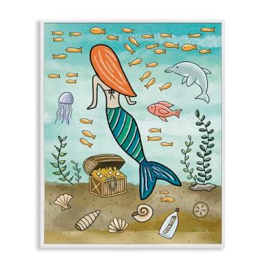 Imagem de Stupell Industries Mermaid Treasure Love Note Gray Framed Giclee Art, design por Jennifer Stith, 76 x 61 cm