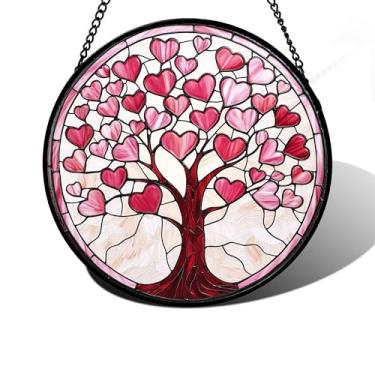 Imagem de DASTOLL Pendurado em vitral, presentes de dia dos namorados, rosa, coração, árvore, apanhador de sol, bege, decoração de aniversário para mulheres, homens, esposa, tia, mãe, 16 cm
