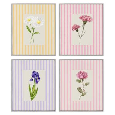 Imagem de Stupell Industries Conjunto de arte giclée emoldurado preto com raminhos listrados, 4 peças, design de Lisa Wehmeyer, 20 x 16