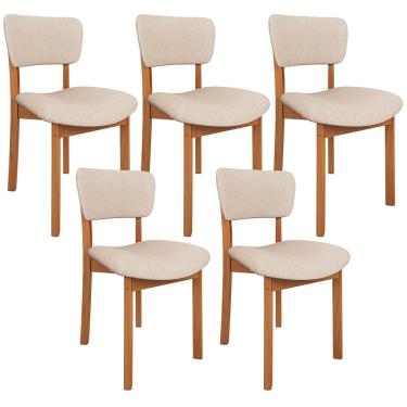 Imagem de Kit 05 Cadeiras Para Sala de Jantar Cozinha Living Estofada Dara L02 Linho Bege - Lyam Decor