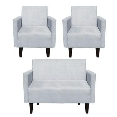 Imagem de Kit Namoradeira 02 Lugares e 02 Poltronas Jade Suede Cinza   M11 - D'Rossi
