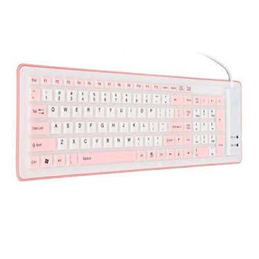 Imagem de Teclado Dobrável de Silicone à Prova D'água Mudo Fadeless 103 Teclas USB Com Fio Silencioso para PC Laptop (Rosa)