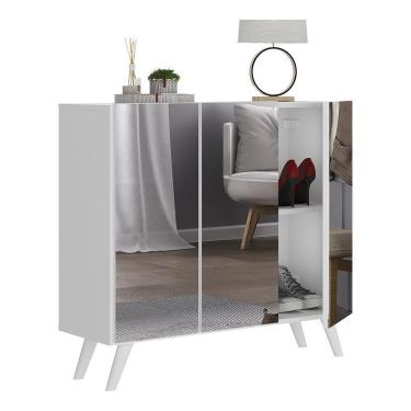 Imagem de Sapateira Retrô Com Espelho 3 Portas Nina Multimóveis V6022 Branca Branco
