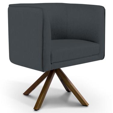 Imagem de Poltrona Base Giratória De Madeira Veludo Cinza C-317