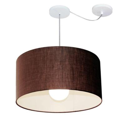 Imagem de Lustre Pendente Cilíndrico Com Desvio De Centro Vivare Md-4233 Cúpula Em Tecido 55x30cm - Bivolt Café 127/220v