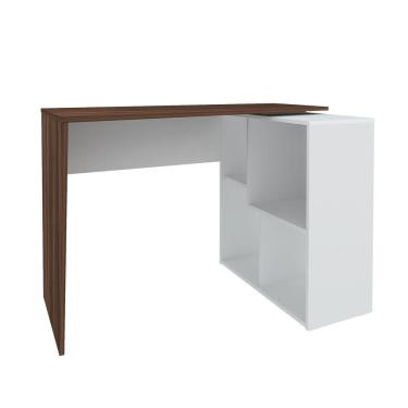 Imagem de Mesa Escrivaninha Em L Com Nichos Duran Ipê/branco