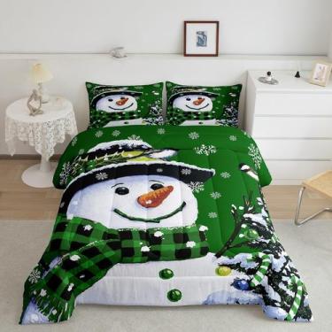 Imagem de Conjunto de roupa de cama Feelyou Kids Christmas Xmas Snowman Twin Siz