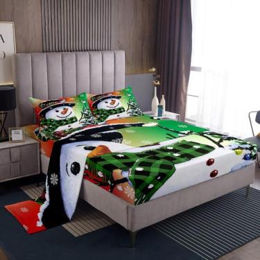 Imagem de Conjunto de roupa de cama Feelyou Kids Christmas Xmas Snowman Twin Siz