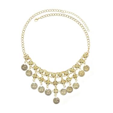 Imagem de VIRAVENTO Colar feminino com pingente de moedas boho com pingente de contas em camadas, moedas grossas, borla e pirata, Adjustable, Liga de aço, Sem Pedra Preciosa