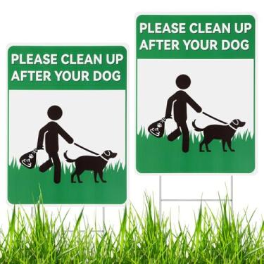 Imagem de Pacote com 2 placas "Clean up After Your Dogs", 32 cm x 24 cm, sem cocô para cães com estacas em H de metal, placa dupla face Pick up After Your Dog para quintal, gramado