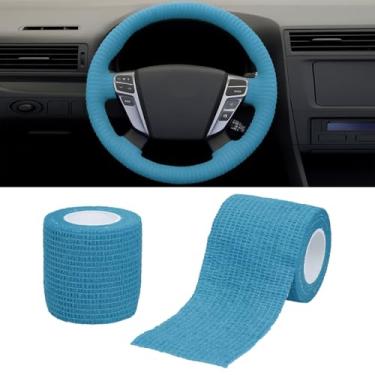 Imagem de Tuxihapp 2 peças de fita adesiva para volante de carro, absorvente de suor, respirável, protetor de volante automotivo, autoadesivo, faixa de acabamento interior de veículo para trailer, SUV, caminhão
