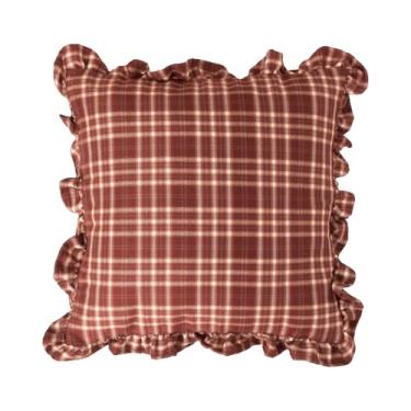 Imagem de S_SSOY Conjunto de 2 capas de almofada quadriculadas de 45,7 cm, fronhas quadradas com babados, vintage, para sofás-cama, assentos de carro, sala de estar, quarto, fronha, decoração (vermelho-escuro)