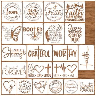 Imagem de Travone 21 peças de estênceis cristãos para pintura em madeira, reutilizáveis, motivacionais, versículo da Bíblia, tela, modelo de desenho de cena religiosa, palavras cruzadas, estêncil de presépio