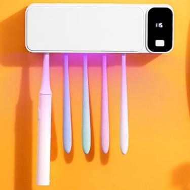 Imagem de Sanitizeri Limpador de escova de dentes com 5 compartimentos, organizador de escova de dentes sem fio, porta-escovas de dentes recarregáveis montados na parede para banheiro, sem perfuração, função de