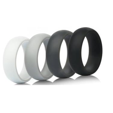 Imagem de AZYOUNG Aliança de casamento masculina de silicone com cúpula lisa de 8 mm de largura, pacote com 4 peças, preto, azul, prata, camuflado, multicolorido, anéis de borracha - 6-12, Silicone, Sem pedra