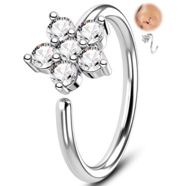 Imagem de Melighting Argola de nariz torcida de 20G, aço cirúrgico 316L, joia de piercing de nariz de flor sem costura, com 3, 4 ou 5 anéis redondos de zircônia cúbica para mulheres, piercing de hélice de