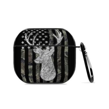 Imagem de Capa camuflada de veado com bandeira americana para AirPods 3, capa de proteção total para fone de ouvido com chaveiro