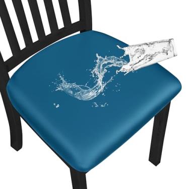 Imagem de Easy-Going Capas de assento de couro PU à prova d'água para cadeiras de sala de jantar, conjunto de 6, capas protetoras de assento de cadeira removíveis com elástico, azul pavão