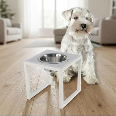 Imagem de Comedouro Elevado para Cães Tamanho médio, Estrutura em Alumínio, Tigela Removível em Aço Inox, Antiderrapante (branco)
