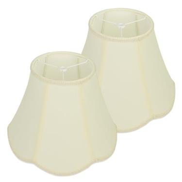 Imagem de 2 peças de abajures bege médio de sino, 15 x 33 x 23 cm, abajures de tecido recortado para luminárias de mesa e piso, abajur de borda trançada pétala para decoração moderna e vintage, abajur de