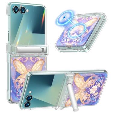 Imagem de KJSK Capa para Samsung Galaxy Z Flip 7, suporte integrado com proteção fosca Magsafe Slim à prova de choque, antiamarelamento, proteção de dobradiça integrada, cartão borboleta