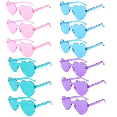 Imagem de Uintoon Óculos de sol de coração 12/18/24 peças de óculos em forma de coração para mulheres e meninas, lindos óculos de festa, acessórios para lembrancinhas de festa, Rosa, azul, roxo, verde, 1in*1in