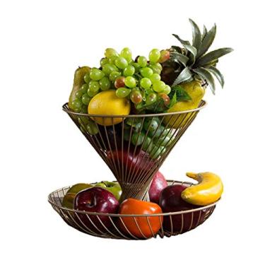 Imagem de GAORUIFENG Bancada de metal de 2 camadas, cesta de frutas, suporte decorativo para frutas, legumes, lanches, pão, casa A (B)
