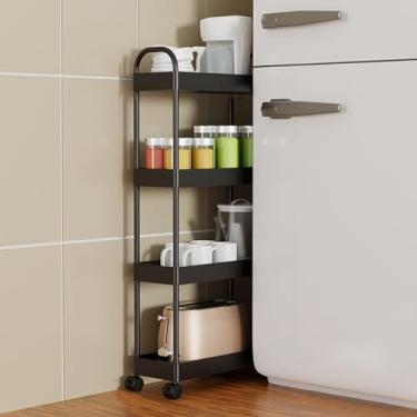 Imagem de Carrinho utilitário rolante, carrinho de armazenamento de plástico fino de 3/4/5 níveis com roda bloqueável para cozinha, banheiro, sala de estar (preto, 4 camadas)