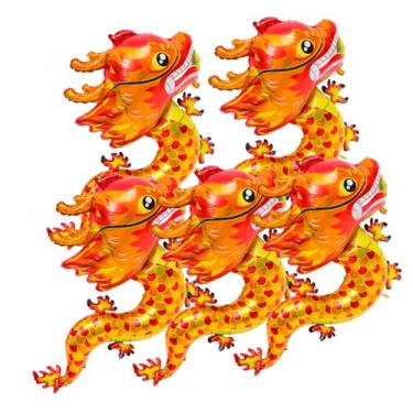 Imagem de BESPORTBLE 5pcs Red Aluminum Foil Chinese Dragon Balloons for Year Party Decoration Cartoon Dragon Resistant Spring Festival Party Favor for Wall Window Porch Display